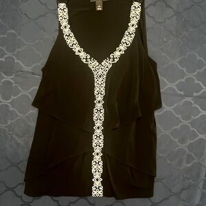 WHBM black embroidered top